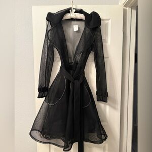 NWT CQ by CQ Sheer Black Mesh Trench Coat with Belt